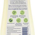 Achterzijde van een HiPP Babysanft verzorgingsolie fles met 200 ml, verrijkt met biologische amandelolie, vegan en milieubewust.